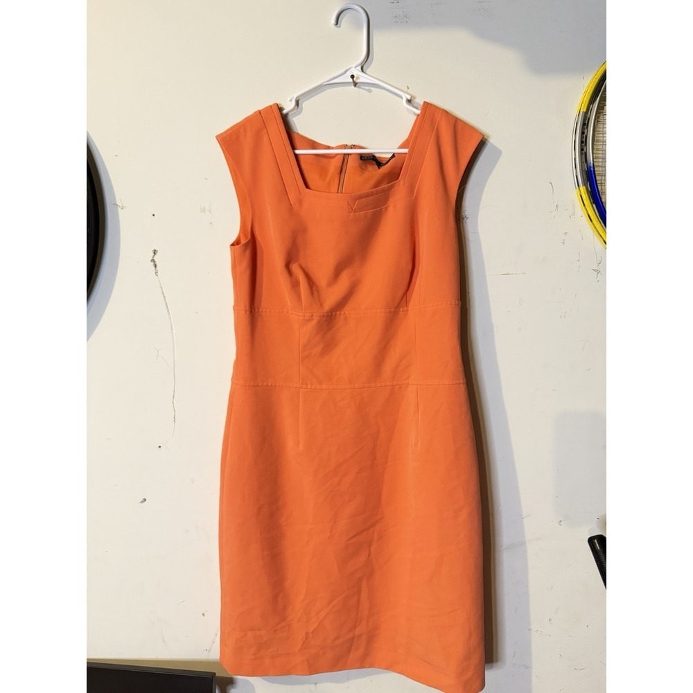 Antonio Melani Sheath Dress Sz 8 Sleeveless Orange Square Neck Lined Slit